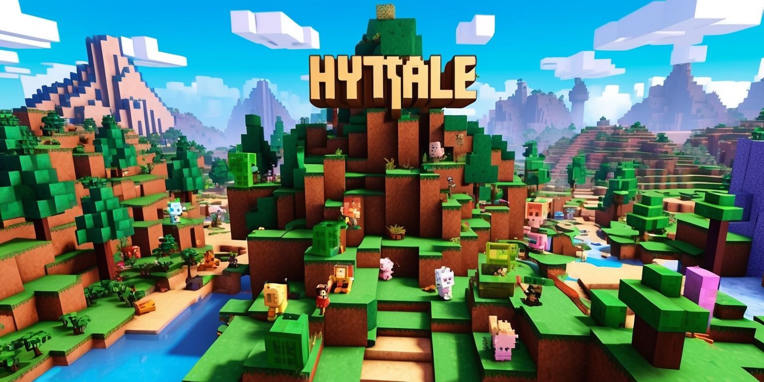 A vibrant and detailed digital artwork of the Hytale game, showcasing a mesmerizing fantasy world with blocky pixelated terrain, lush green forests, and towering mountains, set against a bright blue sky with fluffy white clouds, with various game characters and creatures roaming about, including humanoid figures with distinctive facial features and unique attributes, amidst a layout that blends adventure, exploration, and creativity, with a mix of earthy tones, pastel colors, and subtle lighting effects, capturing the essence of the game's sandbox-style gameplay and immersive environment.